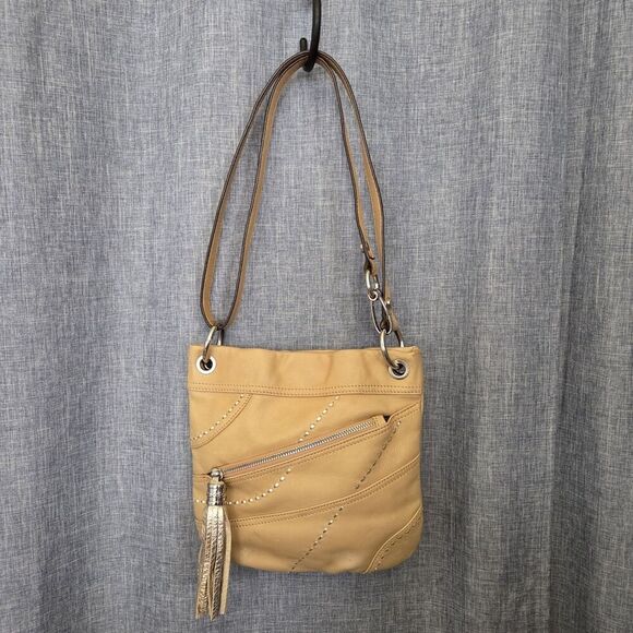 RARE B. Makowsky Crossbody Shoulder Bag Boho Style Camel Leather - Picture 14 of 15